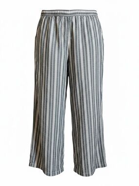 Old Navy Wide Leg Linen Blend Pull On Crop Pants Size XLT Boho Stripe Beach Blue